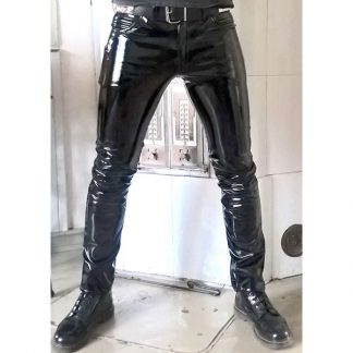 Mustat pvc-farkut pillilahkeilla